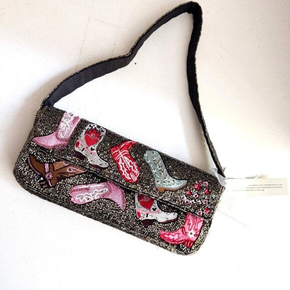 Cowboy boot western cowboy carter print fully beaded Shoulder Baguette Bag - Picture 1 of 11